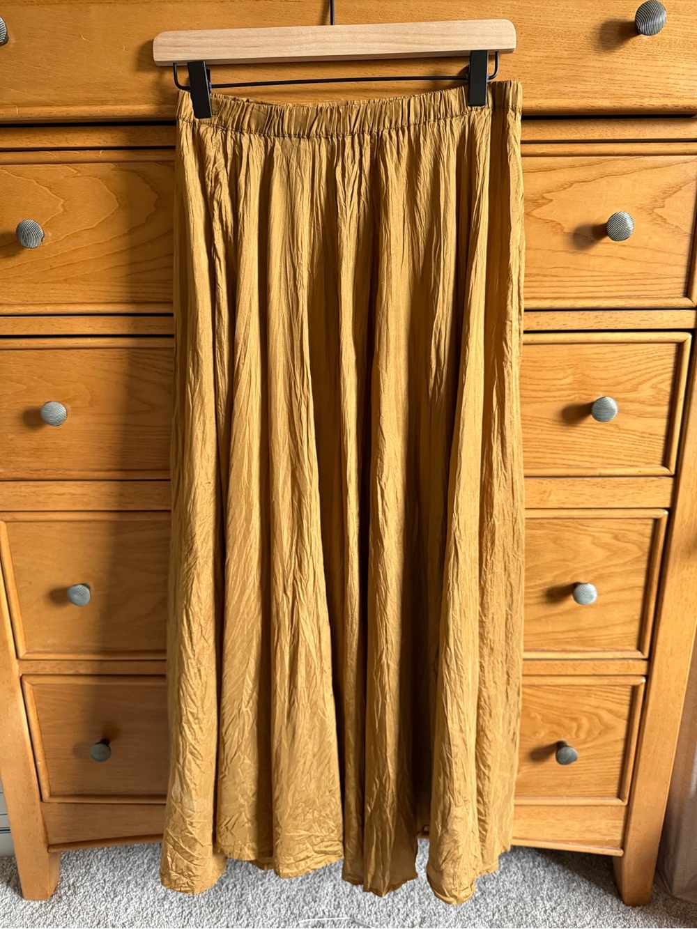 Whistles Crinkle 100% Silk Maxi Skirt Womens Size Small Mustard Yellow Luxury